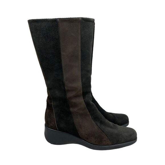 Aquatalia Two-Tone Brown Suede Weatherproof Wedge Boots 6.5